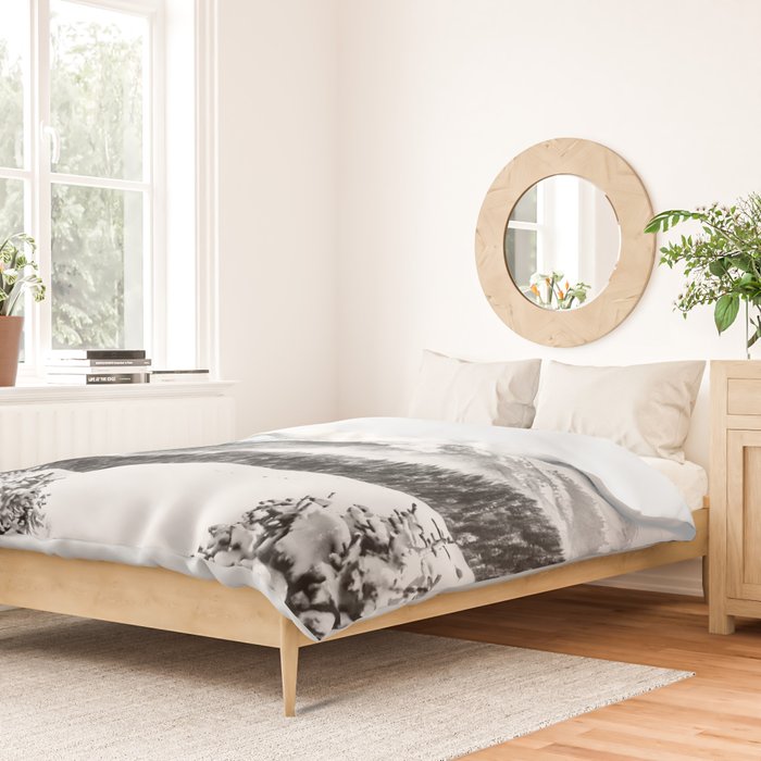 Fresh Snow Dust // Black and White Powder Day on the Mountain Duvet Cover Gallery Image 2