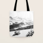 Fresh Snow Dust // Black and White Powder Day on the Mountain Tote Bag Gallery Image 1