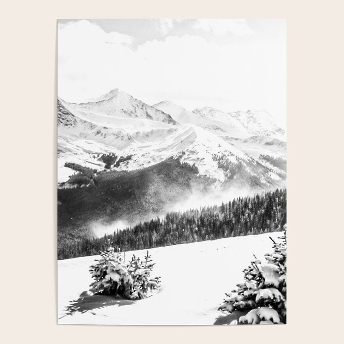 Fresh Snow Dust // Black and White Powder Day on the Mountain Poster Gallery Image 1