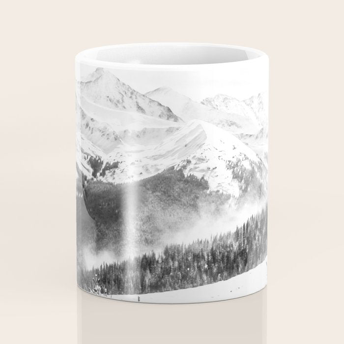 Fresh Snow Dust // Black and White Powder Day on the Mountain Coffee Mug Gallery Image 4