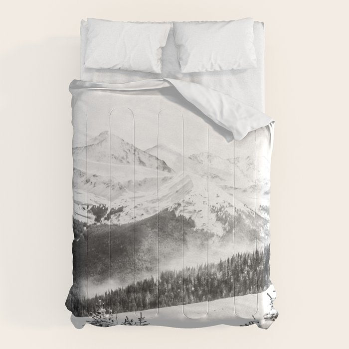 Fresh Snow Dust // Black and White Powder Day on the Mountain Comforter Gallery Image 6