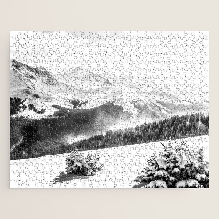 Fresh Snow Dust // Black and White Powder Day on the Mountain Jigsaw Puzzle Gallery Image 1