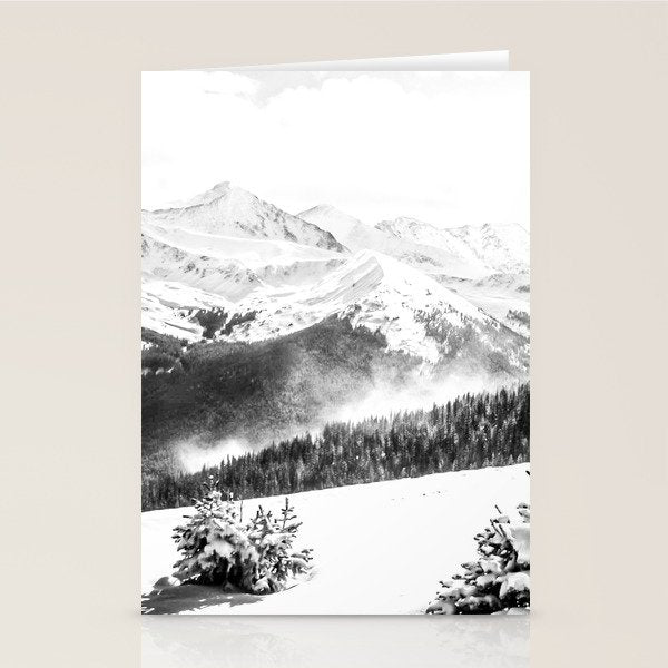 Fresh Snow Dust // Black and White Powder Day on the Mountain Stationery Card Gallery Image 1
