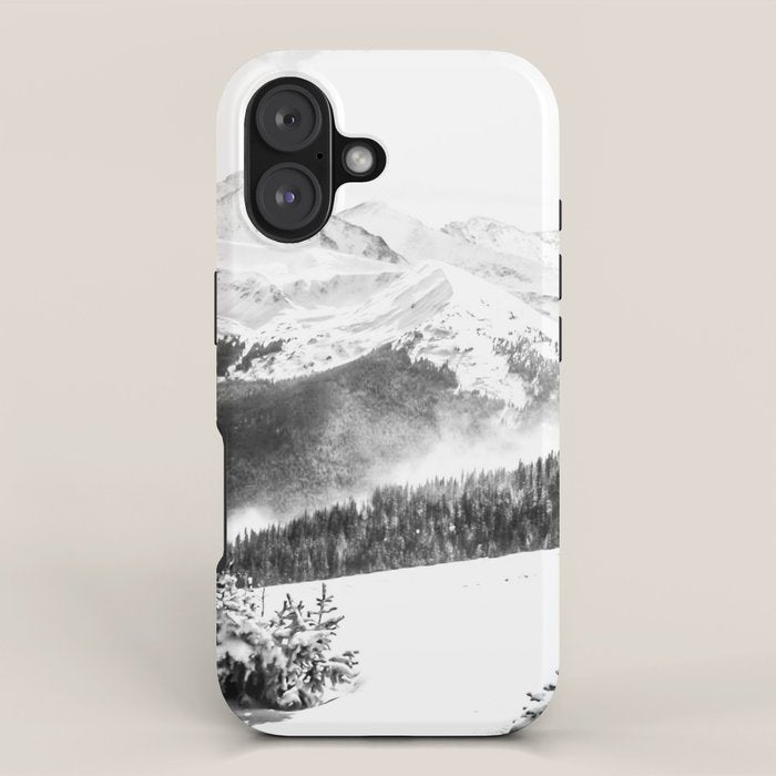 Fresh Snow Dust // Black and White Powder Day on the Mountain iPhone Case Gallery Image 1