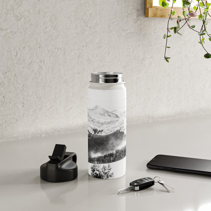 Fresh Snow Dust // Black and White Powder Day on the Mountain Water Bottle Gallery Image 4