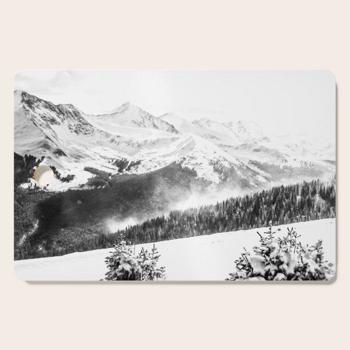 Fresh Snow Dust // Black and White Powder Day on the Mountain Cutting Board Gallery Image 1