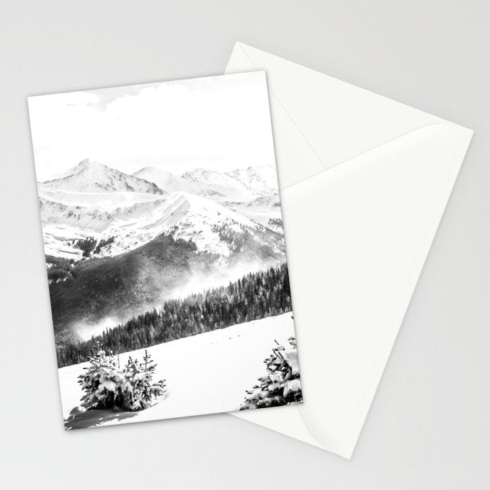 Fresh Snow Dust // Black and White Powder Day on the Mountain Stationery Card Gallery Image 2