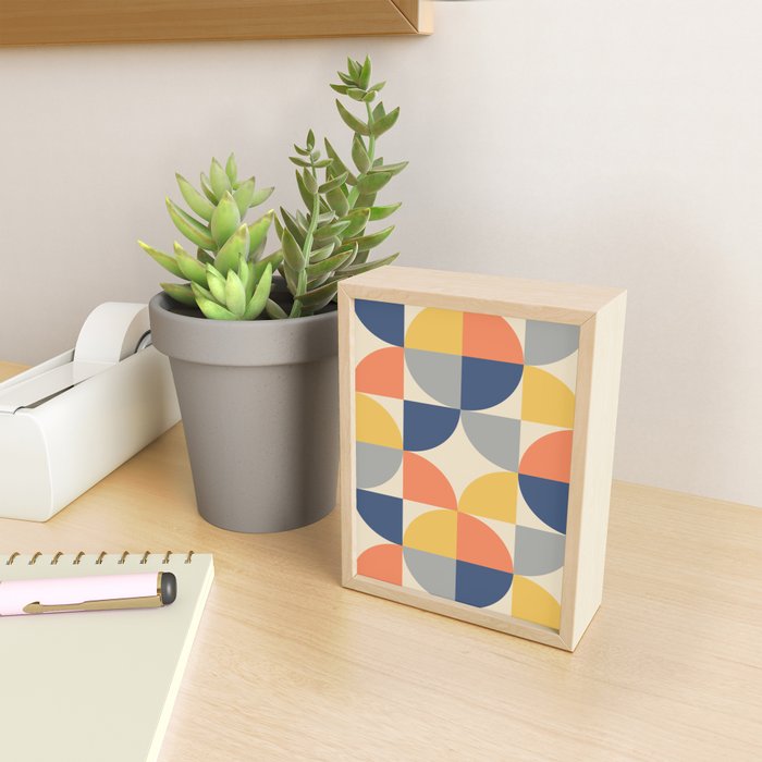 Mid Century Modern Geometric Pattern 445 Blue Yellow Orange Gray and Beige Mini Art Print Gallery Image 2