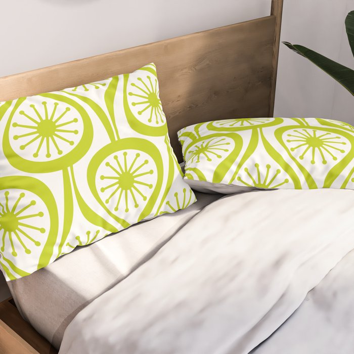 Lime Green Mid Century Modern Atomic Drops Retro Pattern on White Pillow Sham Gallery Image 2
