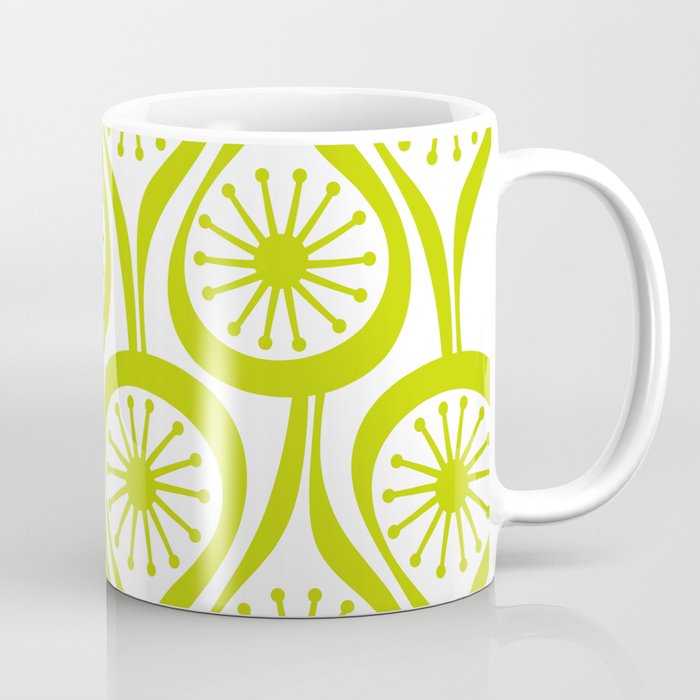Lime Green Mid Century Modern Atomic Drops Retro Pattern on White Coffee Mug Gallery Image 1