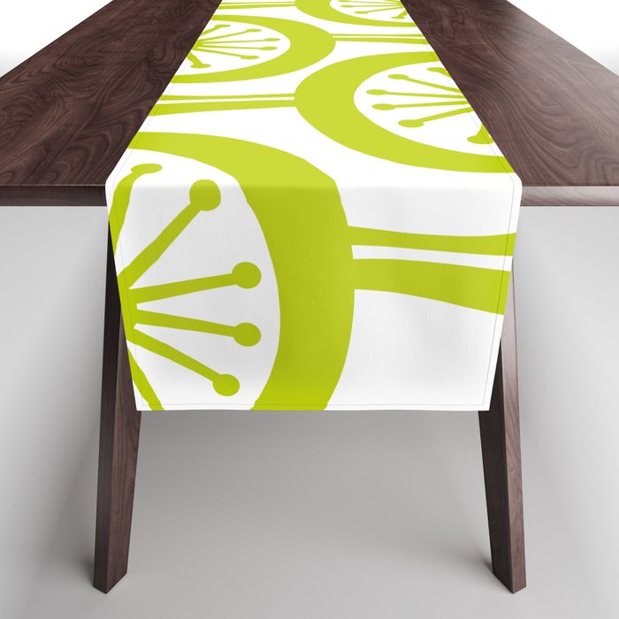 Lime Green Mid Century Modern Atomic Drops Retro Pattern on White Table Runner Gallery Image 1