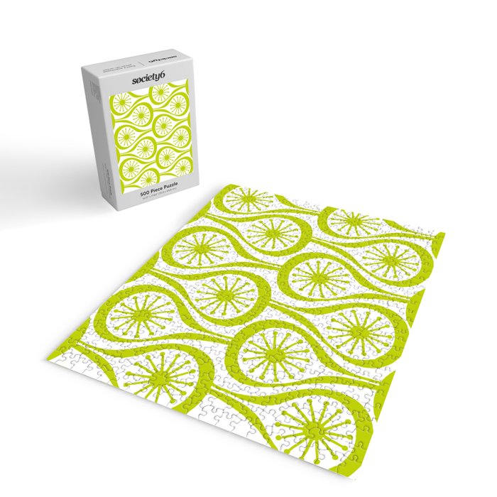 Lime Green Mid Century Modern Atomic Drops Retro Pattern on White Jigsaw Puzzle Gallery Image 2