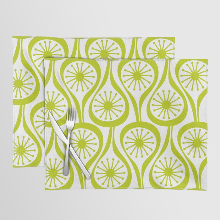 Lime Green Mid Century Modern Atomic Drops Retro Pattern on White Placemat Gallery Image 1
