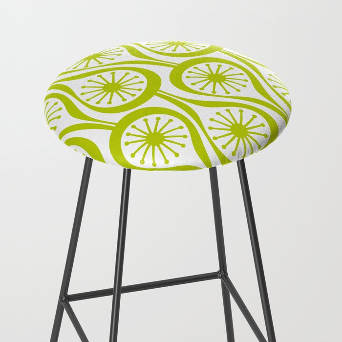 Lime Green Mid Century Modern Atomic Drops Retro Pattern on White Stool Gallery Image 2