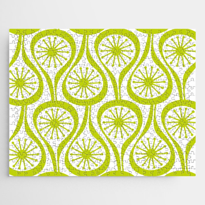 Lime Green Mid Century Modern Atomic Drops Retro Pattern on White Jigsaw Puzzle Gallery Image 1