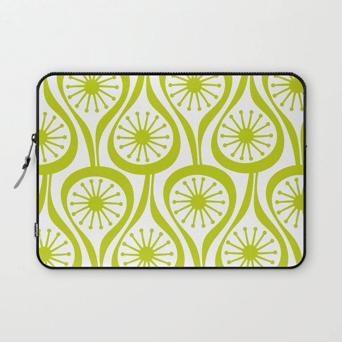 Lime Green Mid Century Modern Atomic Drops Retro Pattern on White Laptop Sleeve Gallery Image 1