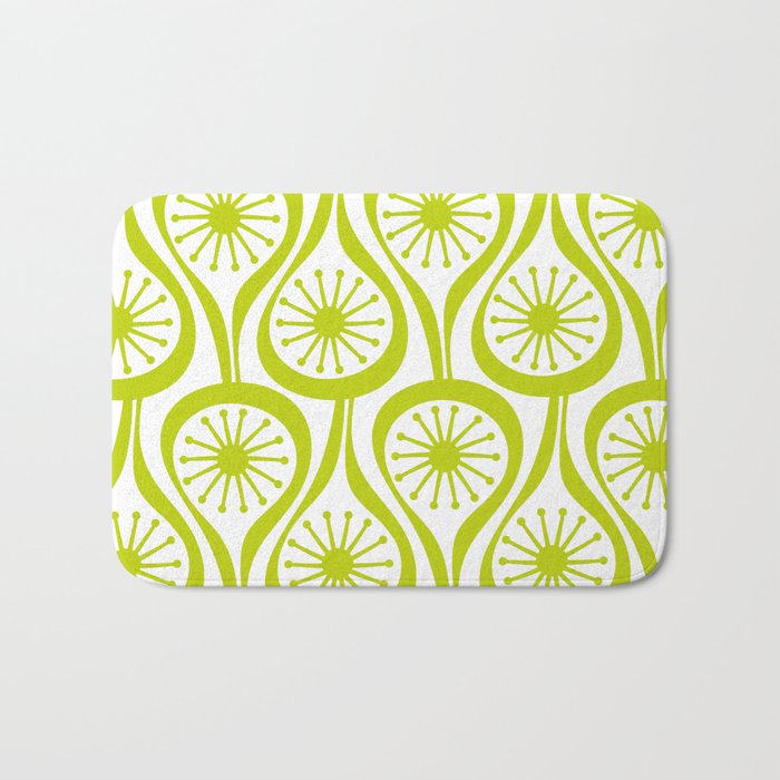 Lime Green Mid Century Modern Atomic Drops Retro Pattern on White Bath Mat Gallery Image 1