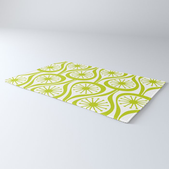 Lime Green Mid Century Modern Atomic Drops Retro Pattern on White Rug Gallery Image 3