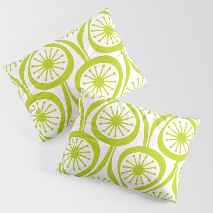 Lime Green Mid Century Modern Atomic Drops Retro Pattern on White Pillow Sham Gallery Image 1