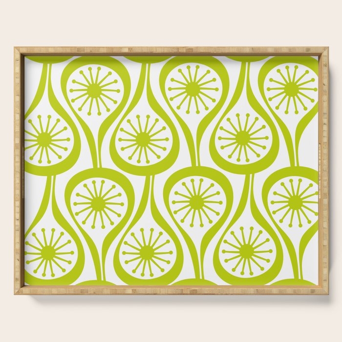 Lime Green Mid Century Modern Atomic Drops Retro Pattern on White Serving Tray Gallery Image 1