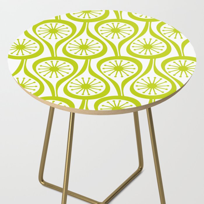 Lime Green Mid Century Modern Atomic Drops Retro Pattern on White Side Table Gallery Image 2