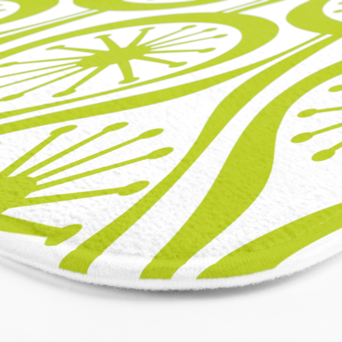 Lime Green Mid Century Modern Atomic Drops Retro Pattern on White Bath Mat Gallery Image 3