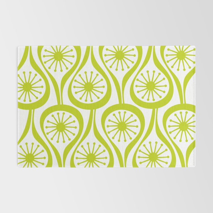 Lime Green Mid Century Modern Atomic Drops Retro Pattern on White Rug Gallery Image 2