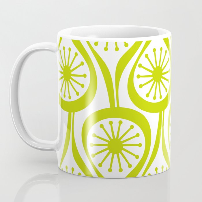 Lime Green Mid Century Modern Atomic Drops Retro Pattern on White Coffee Mug Gallery Image 3