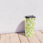 Lime Green Mid Century Modern Atomic Drops Retro Pattern on White Travel Mug Gallery Image 4