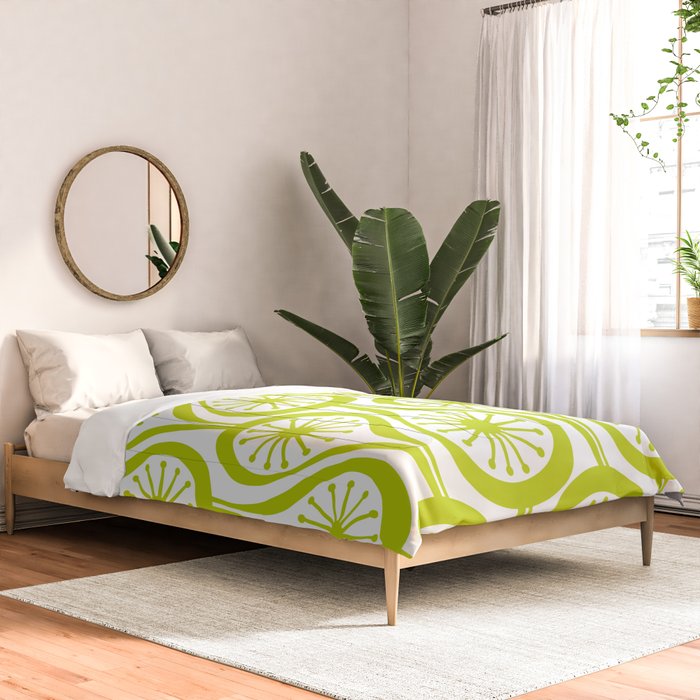 Lime Green Mid Century Modern Atomic Drops Retro Pattern on White Comforter Gallery Image 2
