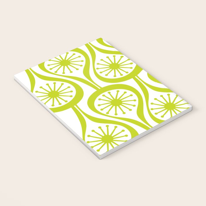 Lime Green Mid Century Modern Atomic Drops Retro Pattern on White Notebook Gallery Image 3