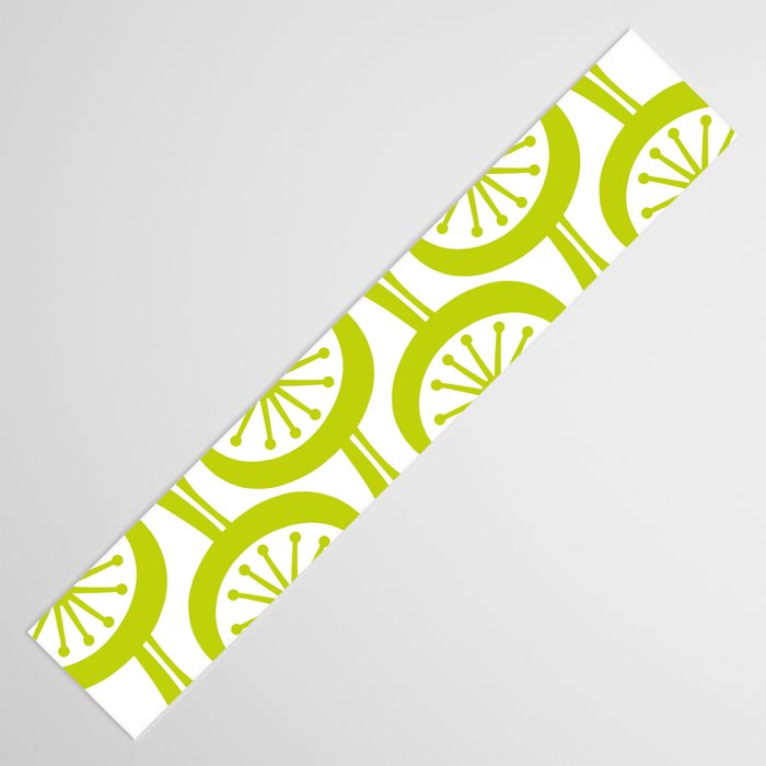 Lime Green Mid Century Modern Atomic Drops Retro Pattern on White Table Runner Gallery Image 3