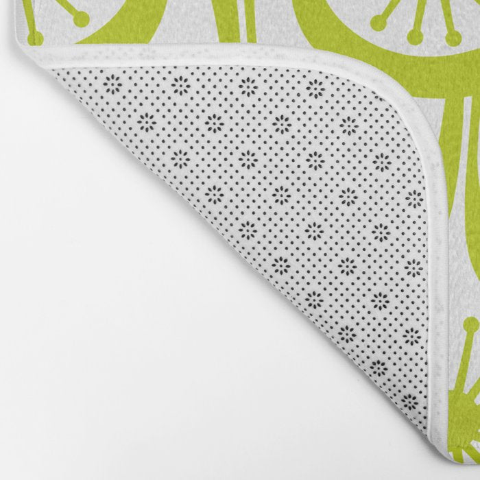 Lime Green Mid Century Modern Atomic Drops Retro Pattern on White Bath Mat Gallery Image 2