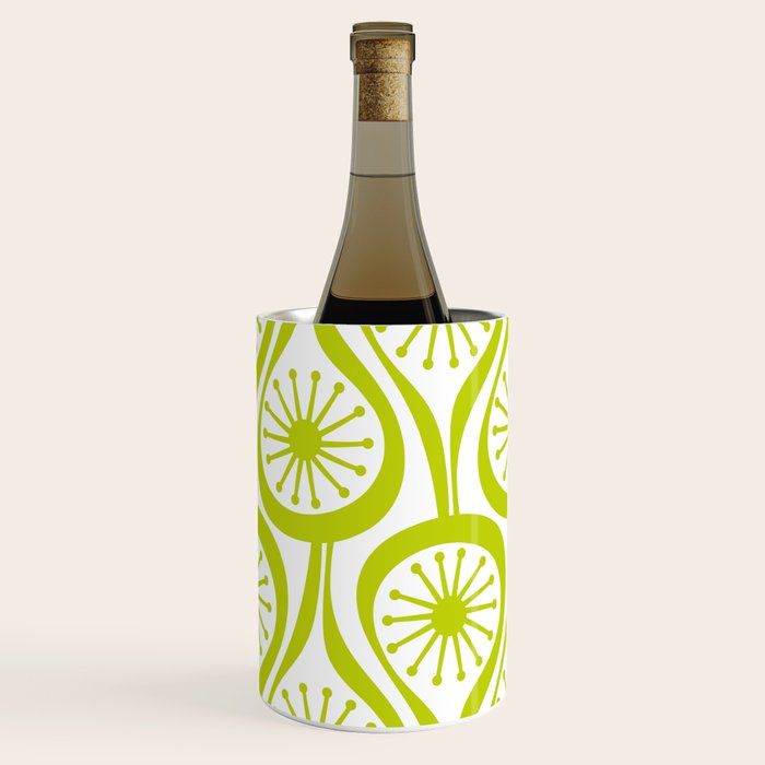 Lime Green Mid Century Modern Atomic Drops Retro Pattern on White Wine Chiller Gallery Image 1