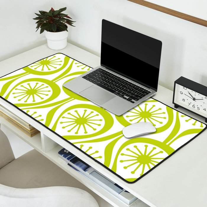 Lime Green Mid Century Modern Atomic Drops Retro Pattern on White Desk Mat Gallery Image 2