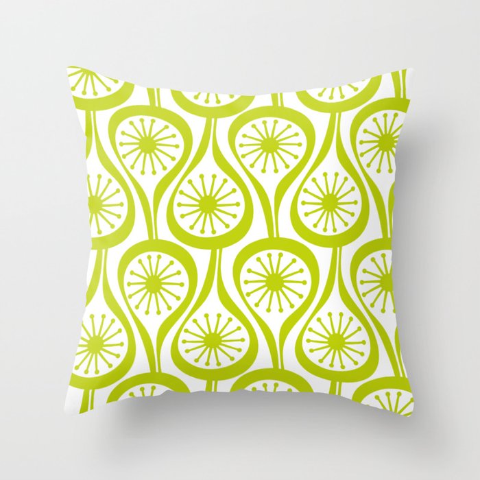 Lime Green Mid Century Modern Atomic Drops Retro Pattern on White Throw Pillow Gallery Image 6