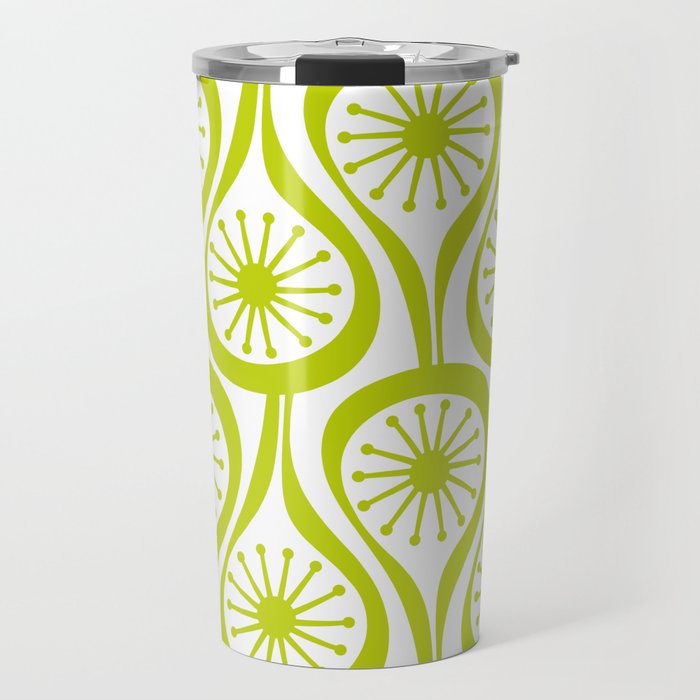 Lime Green Mid Century Modern Atomic Drops Retro Pattern on White Travel Mug Gallery Image 1