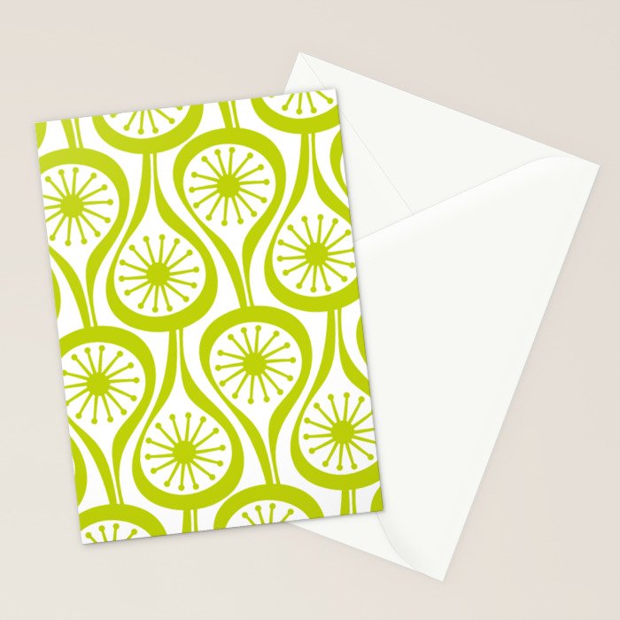 Lime Green Mid Century Modern Atomic Drops Retro Pattern on White Stationery Card Gallery Image 2