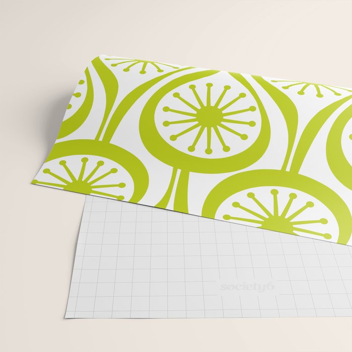 Lime Green Mid Century Modern Atomic Drops Retro Pattern on White Wrapping Paper Gallery Image 2