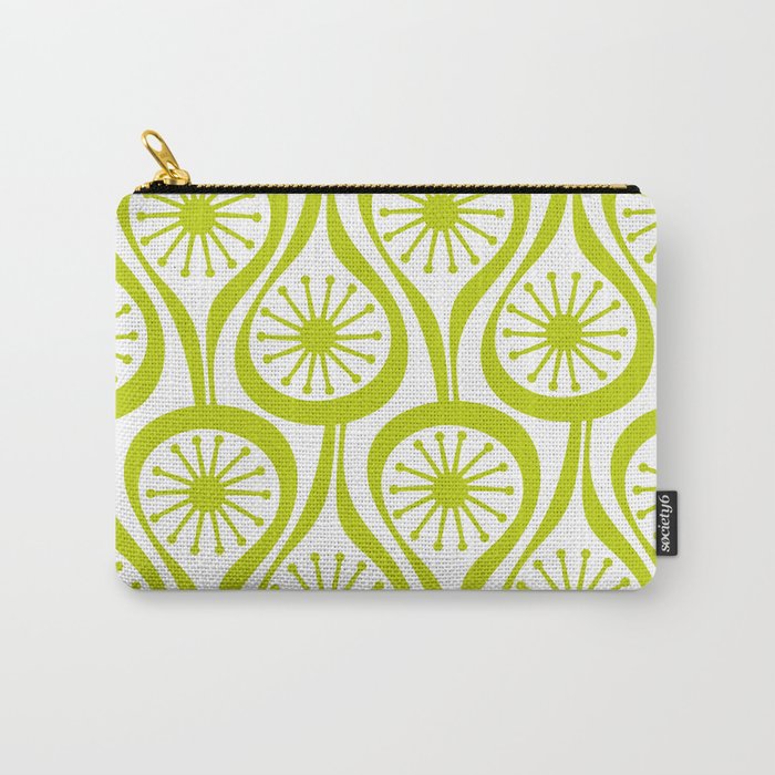 Lime Green Mid Century Modern Atomic Drops Retro Pattern on White Carry All Pouch Gallery Image 1