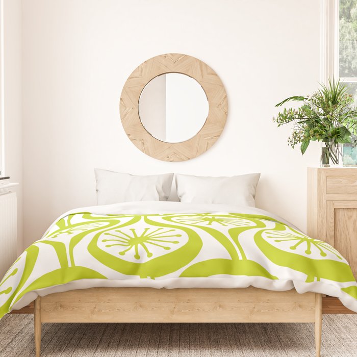 Lime Green Mid Century Modern Atomic Drops Retro Pattern on White Duvet Cover Gallery Image 3