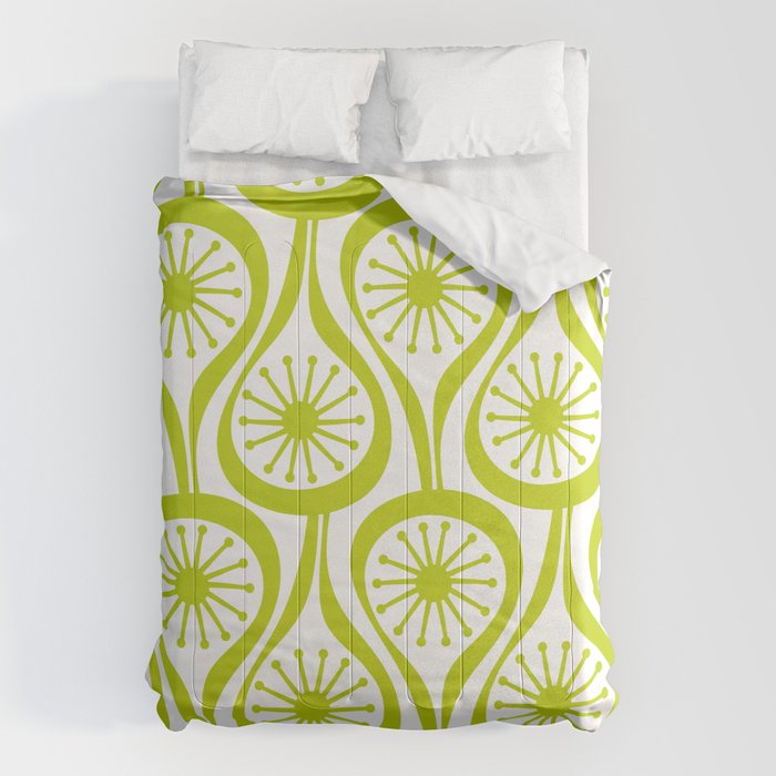 Lime Green Mid Century Modern Atomic Drops Retro Pattern on White Comforter Gallery Image 6