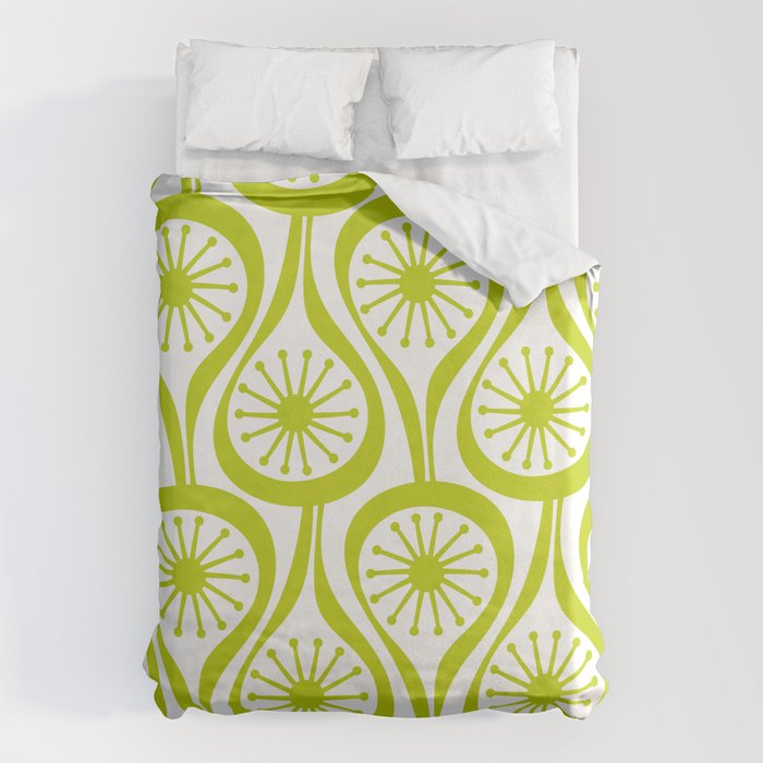 Lime Green Mid Century Modern Atomic Drops Retro Pattern on White Duvet Cover Gallery Image 6