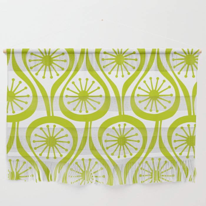 Lime Green Mid Century Modern Atomic Drops Retro Pattern on White Wall Hanging Gallery Image 1