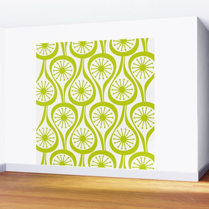 Lime Green Mid Century Modern Atomic Drops Retro Pattern on White Wall Mural Gallery Image 2