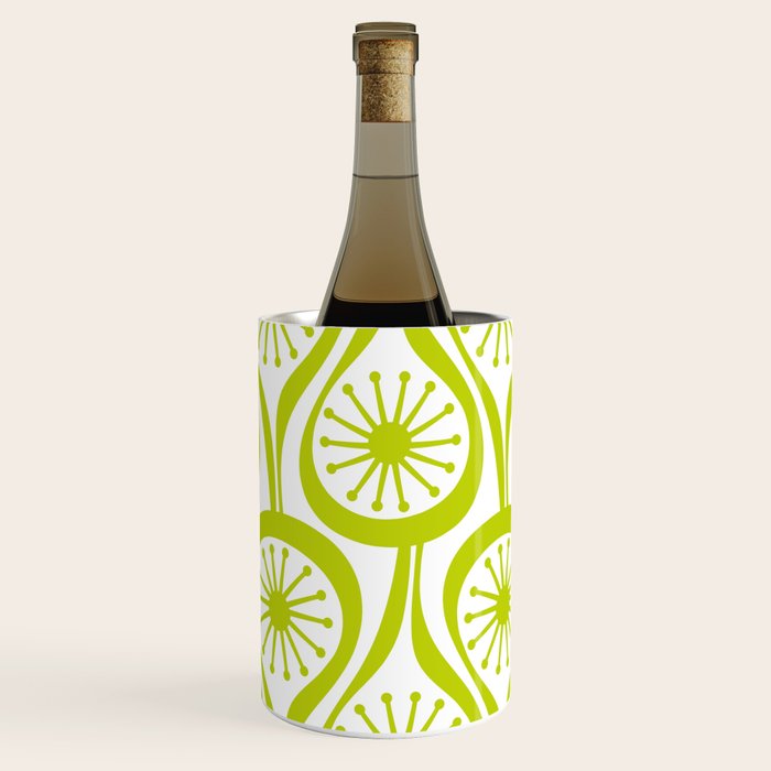 Lime Green Mid Century Modern Atomic Drops Retro Pattern on White Wine Chiller Gallery Image 3