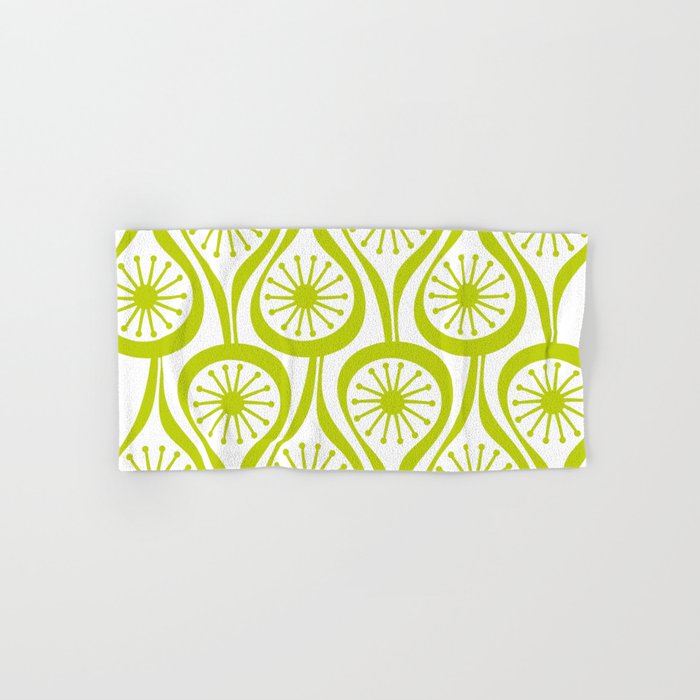 Lime Green Mid Century Modern Atomic Drops Retro Pattern on White Bath Towel Gallery Image 1