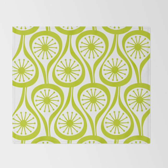 Lime Green Mid Century Modern Atomic Drops Retro Pattern on White Throw Blanket Gallery Image 2