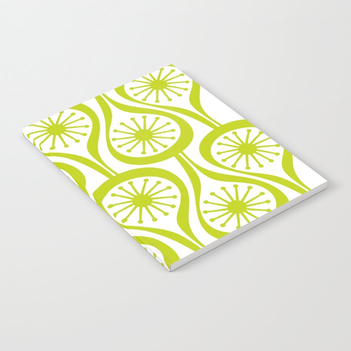 Lime Green Mid Century Modern Atomic Drops Retro Pattern on White Notebook Gallery Image 2