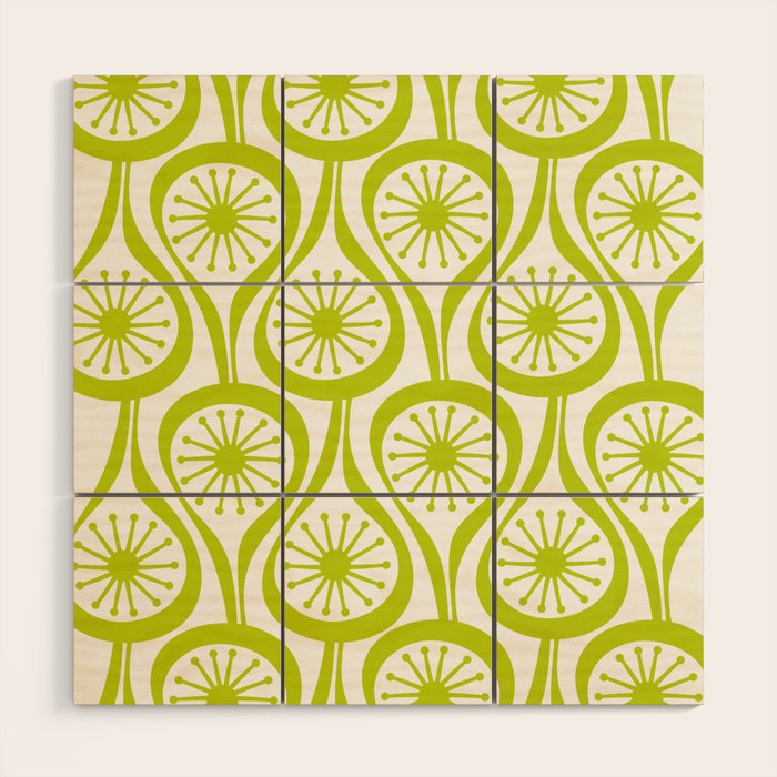 Lime Green Mid Century Modern Atomic Drops Retro Pattern on White Wood Wall Art Gallery Image 1